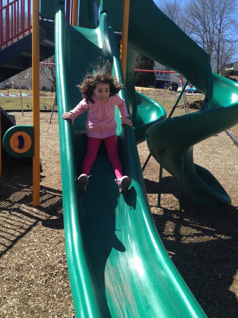 Flying down the slide!